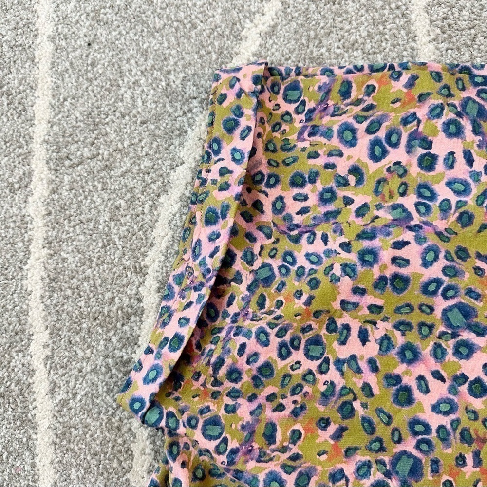 Handmade Cotton Oversize Boxy Pink Green Blue Short Sleeve Leopard Print Blouse - Picture 3 of 4
